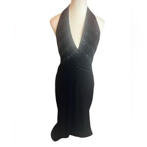 Vintage full length velvet dress with beaded bodice  Black Halter Dress S